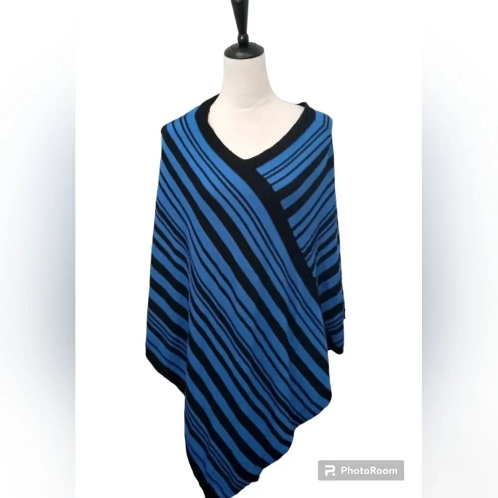 Ellen Tracy Blue and Black Shimmer  Pancho/ Shawl Size M/l